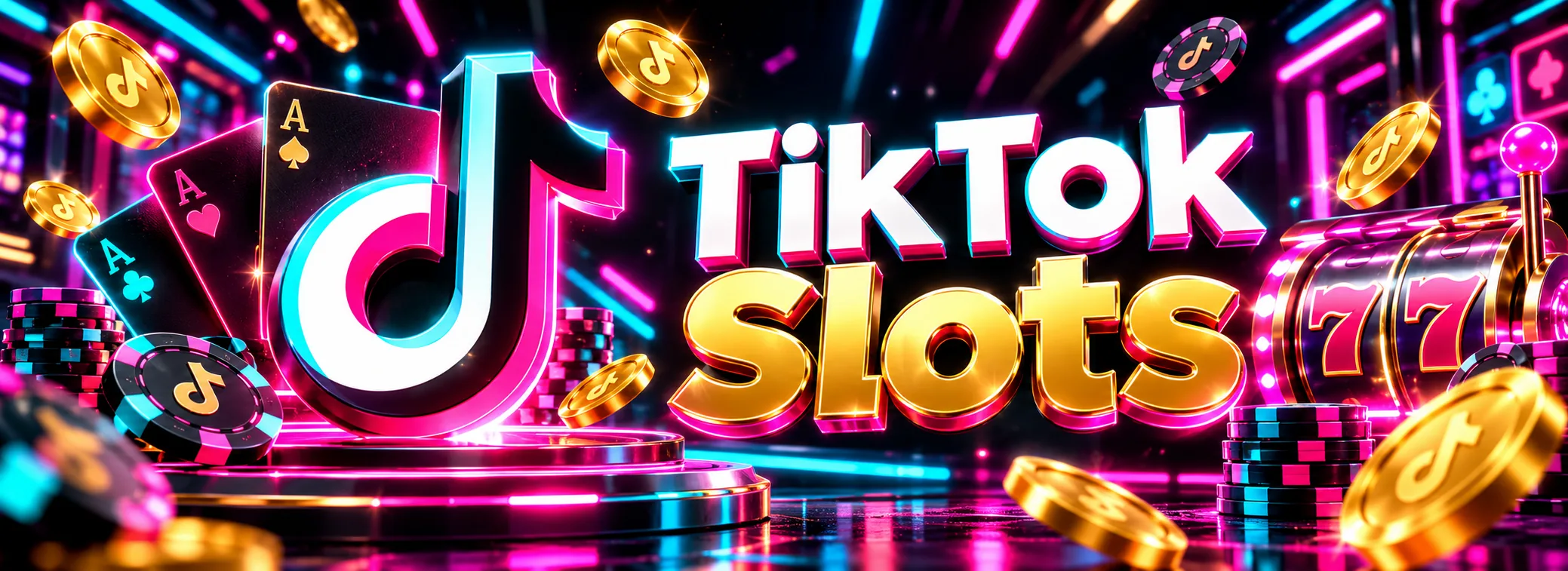 TikTok Slots welcome offer of £1,500 and 250 free spins on a black, magenta and cyan banner